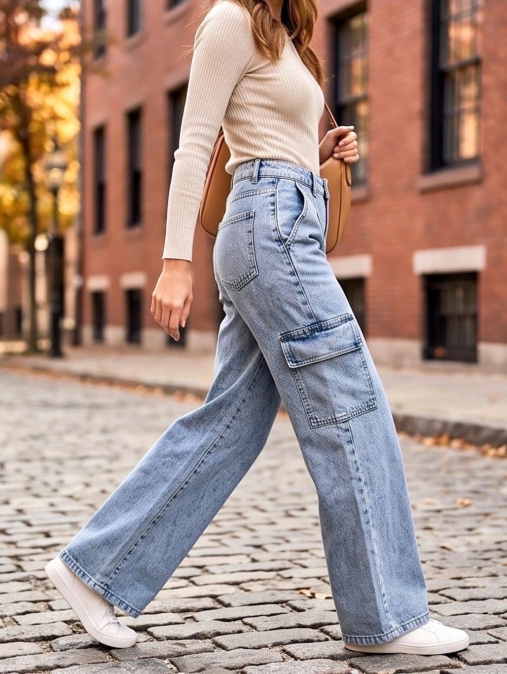 Melanie Lyne Wide Leg Cargo Jeans in Blue - Size 4